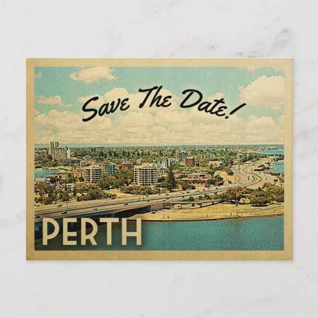 Perth Australia Save The Date Vintage Postcards (Front)
