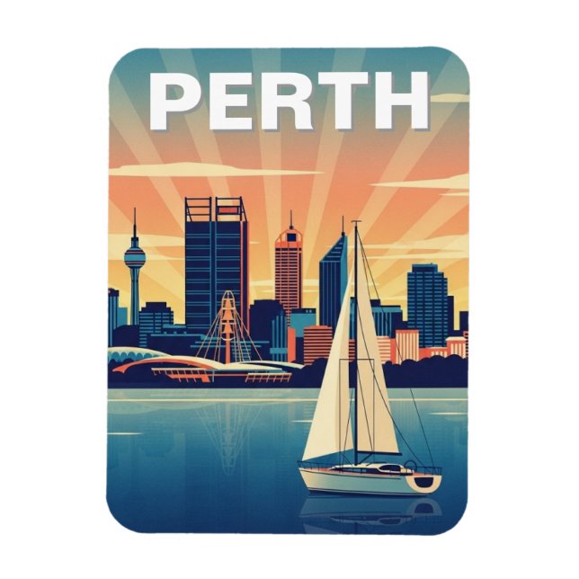 Perth Australia Skyline Travel Magnet (Vertical)