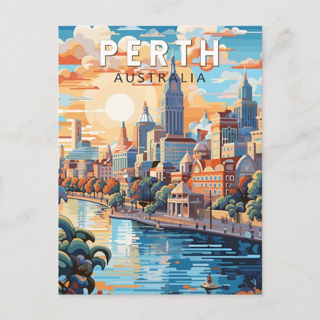 Perth Australia Travel Art Vintage Postcard (Front)