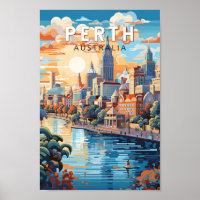 Perth Australia Travel Art Vintage