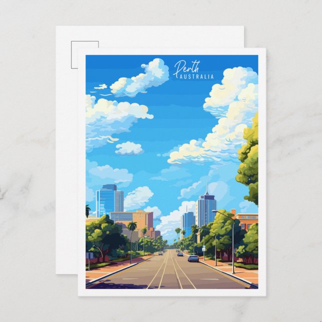 Perth Australia vintage travel illustration Postcard (Front/Back)