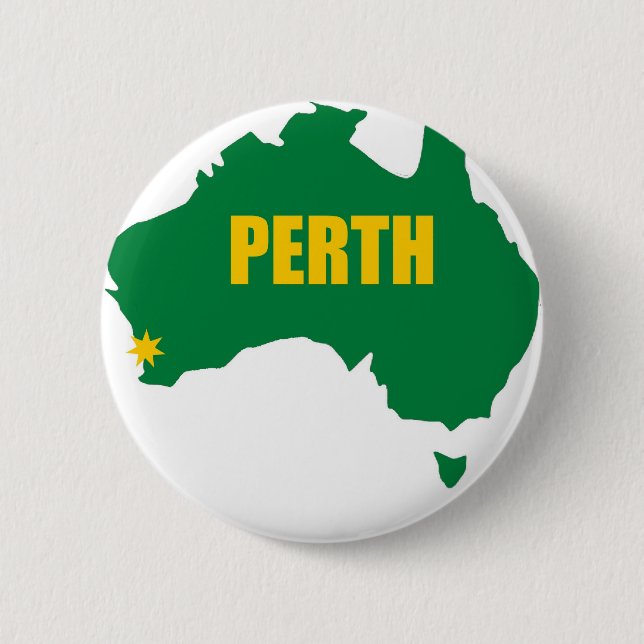 Perth Green and Gold Map 6 Cm Round Badge (Front)