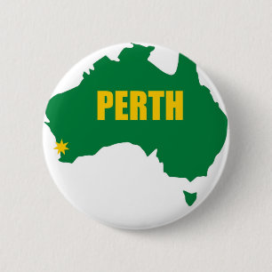Perth Green and Gold Map 6 Cm Round Badge