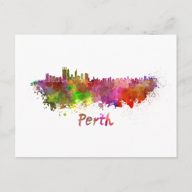 Perth skyline in watercolor postcard (Front)