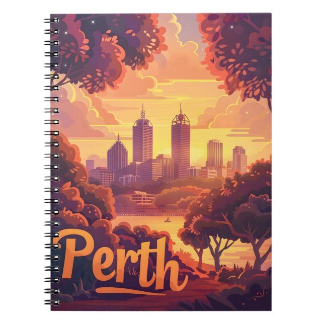 Perth Twilight: Sunset Symphony over Swan River Notebook (Front)