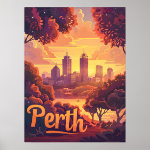 Perth Twilight: Sunset Symphony over Swan River Poster