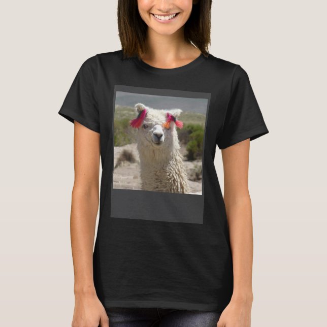 Peru Alpaca With Ear Decoration Tassels  Cute Phot T-Shirt (Front)