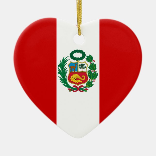 Peru Flag Heart Ceramic Tree Decoration (Front)