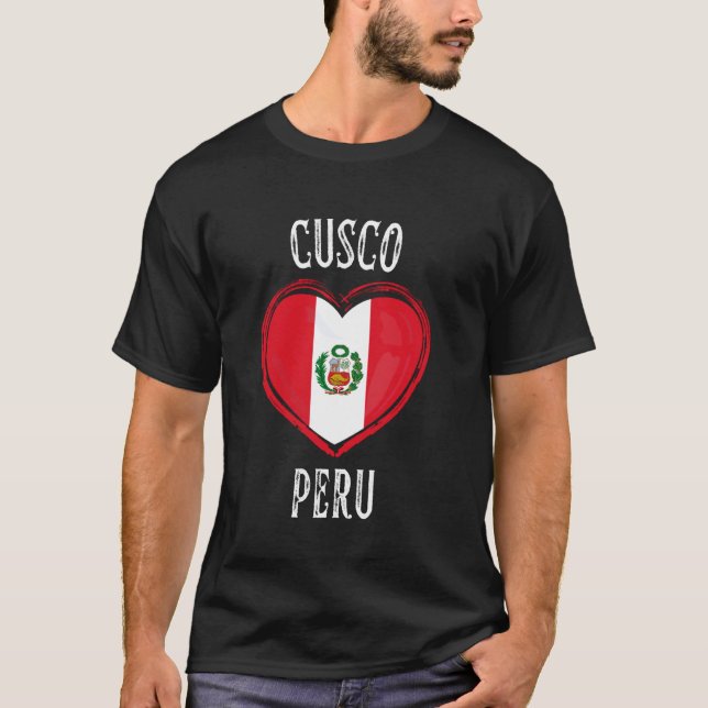 Peru Flag Heart Cusco City T-Shirt (Front)