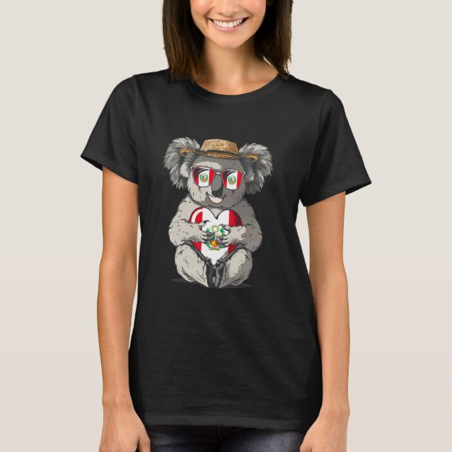 Peru Flag Koala Heart Peruvian Pride Peruvian Root T-Shirt (Front)