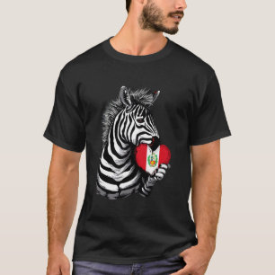 Peru Flag Peruvian Roots Zebra Heart Peruvian Prid T-Shirt