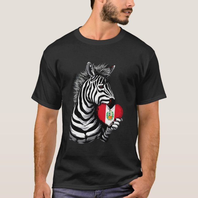 Peru Flag Peruvian Roots Zebra Heart Peruvian Prid T-Shirt (Front)