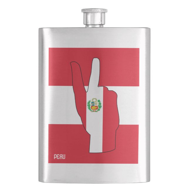 Peru Flag Victory Sign Patriotic Hip Flask (Front)
