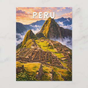 Peru Illustration Travel Art Vintage Postcard