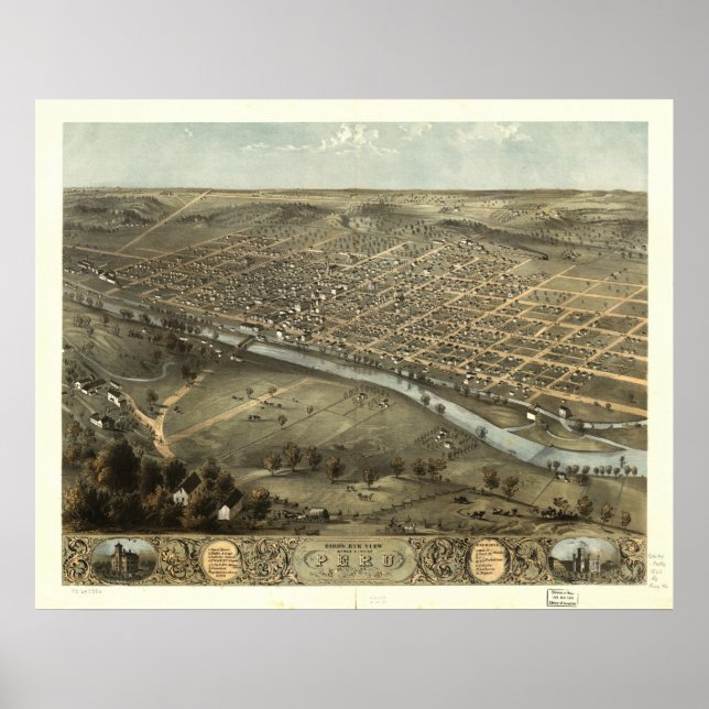 Peru  Indiana 1868 Antique Panoramic Map Poster (Front)
