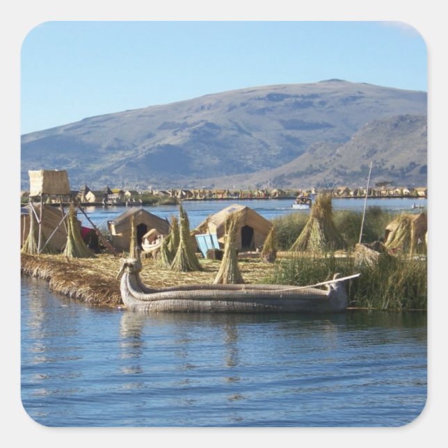 Peru: Island on Lake Titicaca Square Sticker (Front)