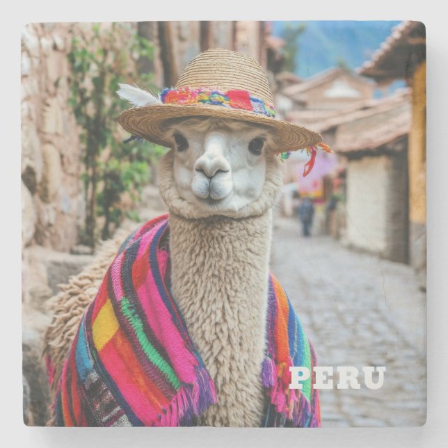 Peru Llama Stone Coaster (Front)