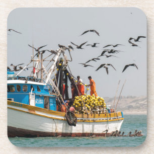 Peru, Los Organos. Fishing Boat In Los Organos Coaster