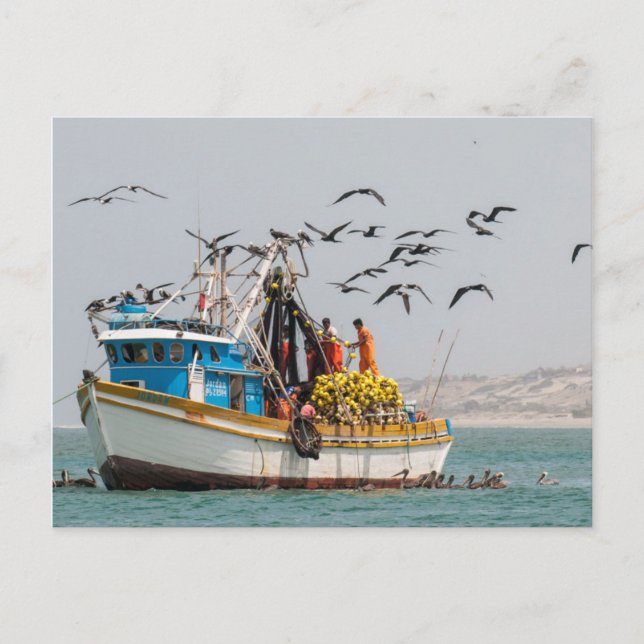 Peru, Los Organos. Fishing Boat In Los Organos Postcard (Front)