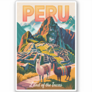 Peru Machu Picchu Illustration Travel Art Vintage