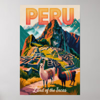 Peru Machu Picchu Illustration Travel Art Vintage
