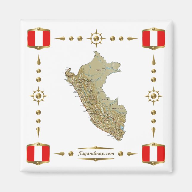Peru Map + Flags Magnet (Front)