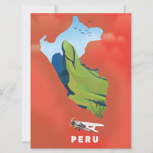 Peru map Illustrated travel poster Invitation (Front)