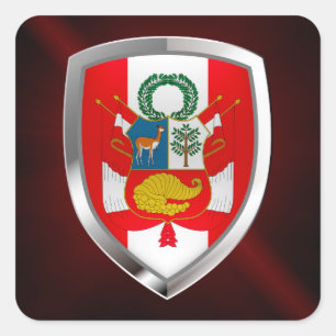 Peru Metallic Emblem Square Sticker