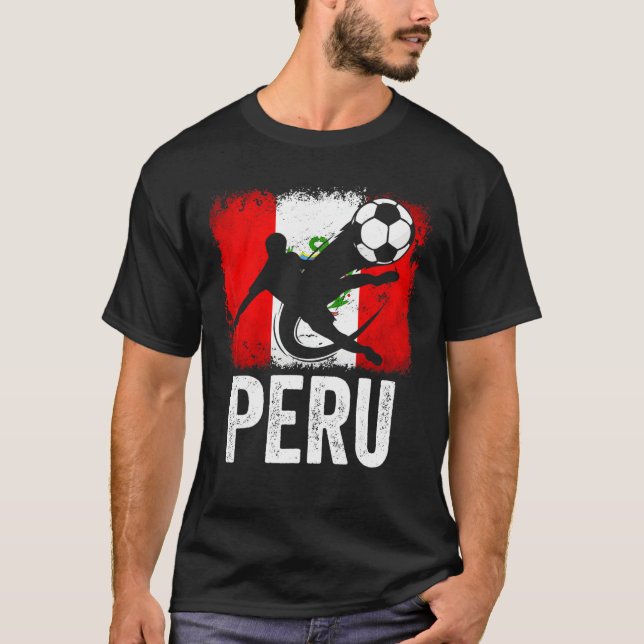 Peru National Flag Peruvian Soccer Player T-Shirt (Front)