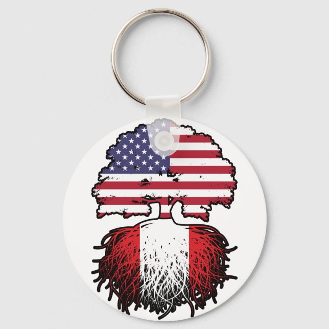 Peru Peruvian American USA Tree Roots Flag Key Ring (Front)