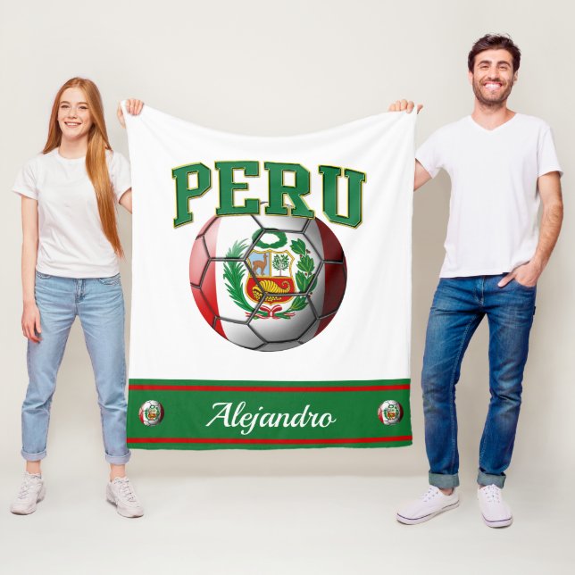 Peru Peruvian Flag Soccer Ball | Name Fleece Blanket (In Situ)