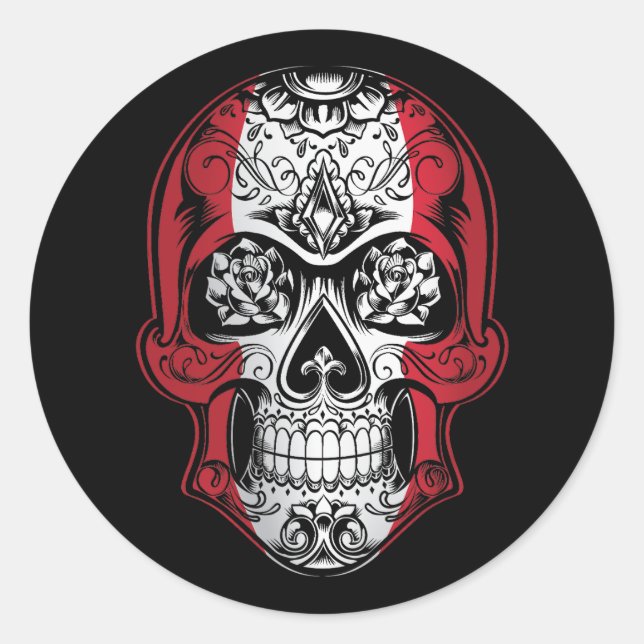 Peru  Skull And Roses Flag Classic Round Sticker (Front)