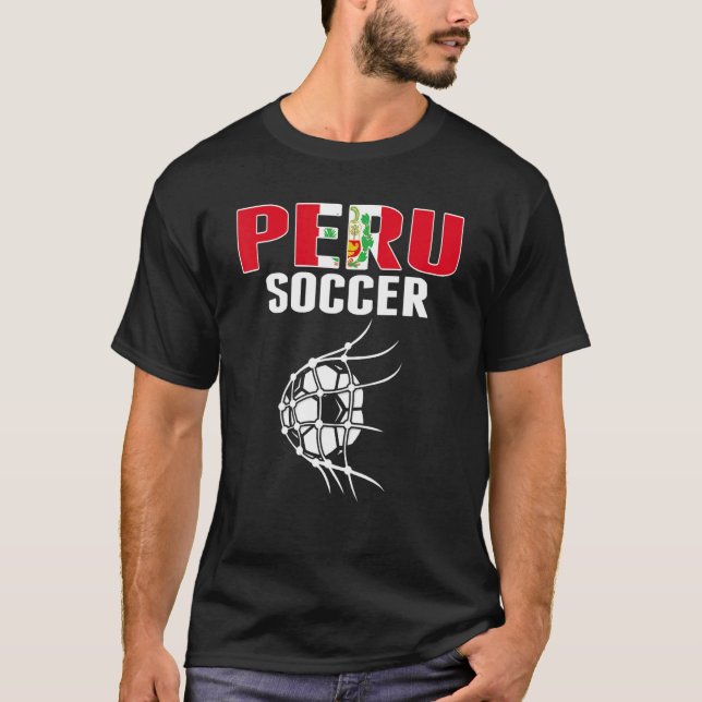 Peru Soccer Ball In Net Goal   Peruvian Football S T-Shirt (Front)