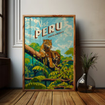Peru South America Vintage Travel Poster Jaguar
