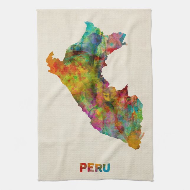Peru Watercolor Map Tea Towel (Vertical)