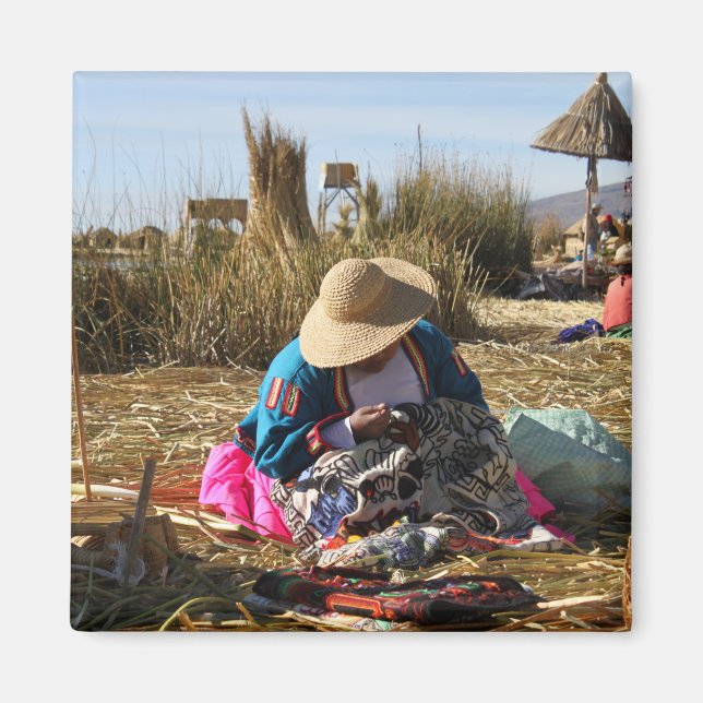 Peru Woman Sewing Embroidery Magnet (Front)