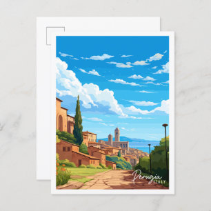 Perugia Italy vintage travel illustration Postcard