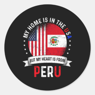 Peruvian American Patriot Heart Is From Peru Flag Classic Round Sticker