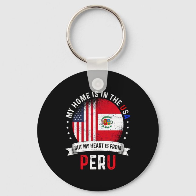 Peruvian American Patriot Heart Is From Peru Flag  Key Ring (Front)