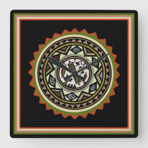 Peruvian Inca Gourd Design Tribal Wall Clock