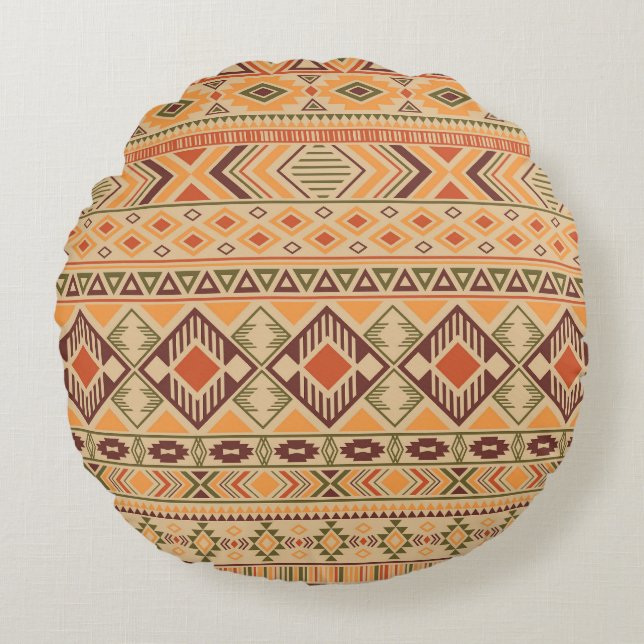 Peruvian Indian: Tribal Geometric Seamless Round Cushion (Front)