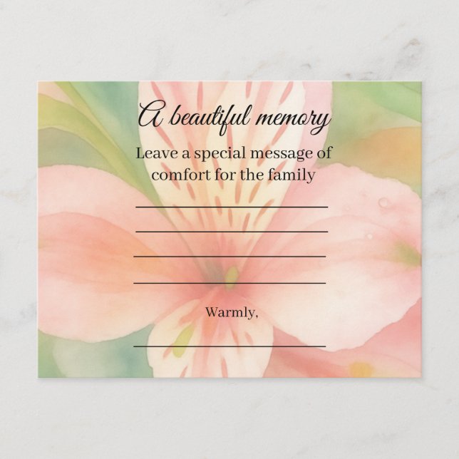 Peruvian lily pastel Memorial Message Card (Front)