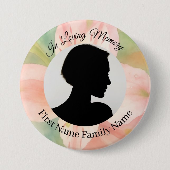 Peruvian lily pastel memorial photo button (Front)