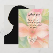 Peruvian lily pastel thank you card with photo