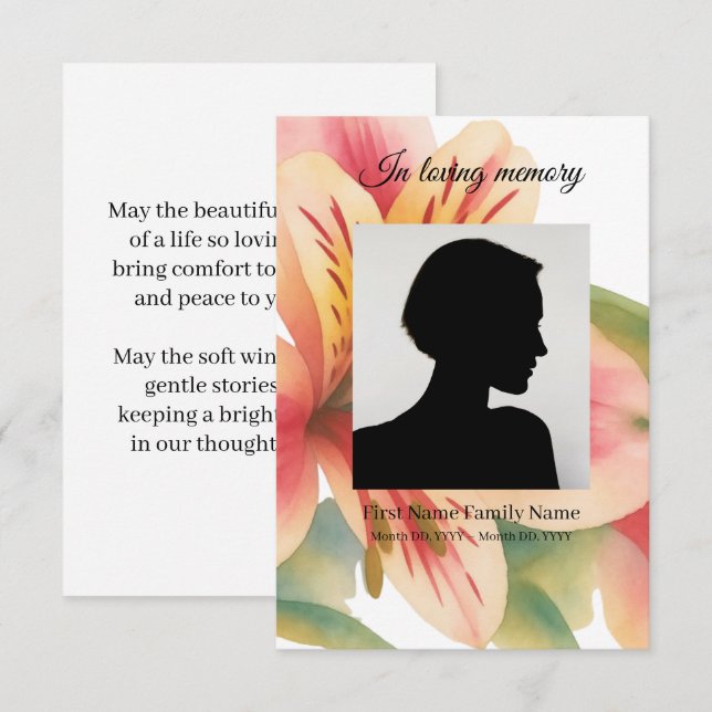 Peruvian lily purple funeral prayer card (Front/Back)