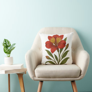 Peruvian Lily Throw Pillow   Vintage Botanical