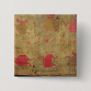 Peruvian shroud; cotton and vicuna brocaded 15 cm square badge