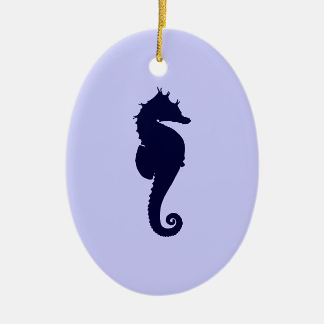 Perwinkle and Dark Blue Sea Horse Ceramic Tree Decoration (Front)