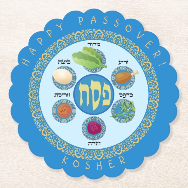 Pesach Seder Kosher six different Passover foods Paper Coaster (Front)