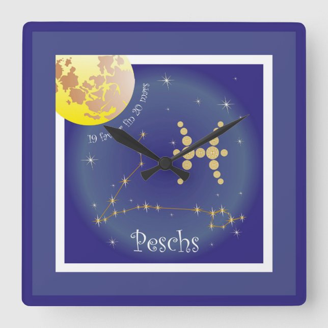 Peschs 19 favrer fin 20 mars Uhr Square Wall Clock (Front)